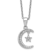 Load image into Gallery viewer, Sterling Silver Polished Rhodium-plated CZ Moon &amp; Star 18in Necklace
