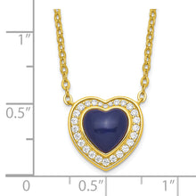 Load image into Gallery viewer, Sterling Silver Gold-tone CZ &amp; Created Lapis Lazuli Heart w/2in ext Necklac
