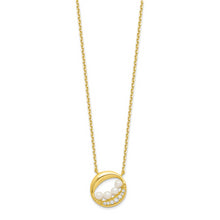 Load image into Gallery viewer, Sterling Silver Gold-tone CZ &amp; Shell Pearl 2in ext Necklace
