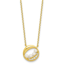 Load image into Gallery viewer, Sterling Silver Gold-tone CZ &amp; Shell Pearl 2in ext Necklace

