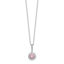 Load image into Gallery viewer, Sterling Silver Polished Rhodium-plated CZ 18in Necklace/Post Earrings Set
