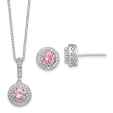 Load image into Gallery viewer, Sterling Silver Polished Rhodium-plated CZ 18in Necklace/Post Earrings Set
