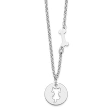 Load image into Gallery viewer, Sterling Silver Rhodium-plated Puppy and Bone w/1 in Ext Necklace
