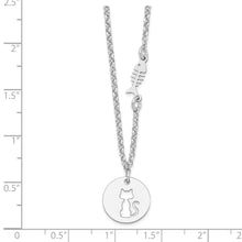 Load image into Gallery viewer, Sterling Silver Rhodium-plated Kitty and Fish w/1 in Ext Necklace
