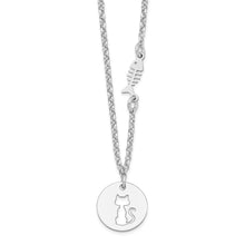 Load image into Gallery viewer, Sterling Silver Rhodium-plated Kitty and Fish w/1 in Ext Necklace
