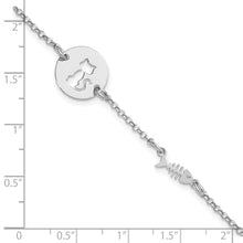 Load image into Gallery viewer, Sterling Silver Rhodium-plated Kitty and Fish w/.5 in Ext Bracelet
