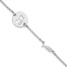 Load image into Gallery viewer, Sterling Silver Rhodium-plated Kitty and Fish w/.5 in Ext Bracelet
