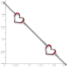Load image into Gallery viewer, Sterling Silver Rhodium-plated Red Enamel 3-Heart w/.5 in Ext Bracelet
