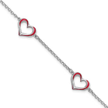 Load image into Gallery viewer, Sterling Silver Rhodium-plated Red Enamel 3-Heart w/.5 in Ext Bracelet
