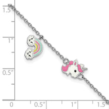 Load image into Gallery viewer, Sterling Silver Rhod-plate Enamel Unicorn/Rainbow 5.75 in Plus 1in ext. Bra
