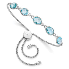Load image into Gallery viewer, Sterling Silver Rhodium-plated BlueTopaz &amp; CZ Adjustable Bracelet
