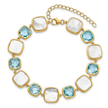Load image into Gallery viewer, Sterling Silver Gold-plated Blue Topaz &amp; MOP w/2 in ext. Bracelet
