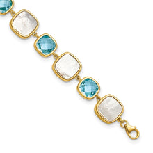 Load image into Gallery viewer, Sterling Silver Gold-plated Blue Topaz &amp; MOP w/2 in ext. Bracelet
