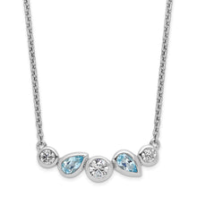 Load image into Gallery viewer, Sterling Silver RH-plate Sky Blue Topaz White CZ 16.5in w/1in ext Necklace
