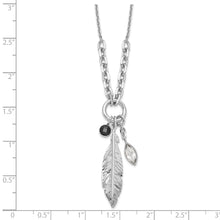Load image into Gallery viewer, Sterling Silver Rhodium-plated Feather and CZ w/1 in Ext Necklace
