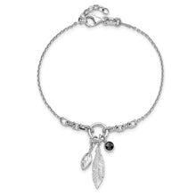 Load image into Gallery viewer, Sterling Silver Rhodium-plated Feather and CZ w/.5 in Ext Bracelet
