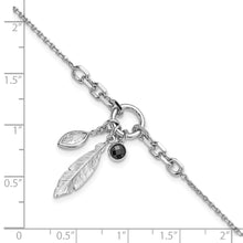 Load image into Gallery viewer, Sterling Silver Rhodium-plated Feather and CZ w/.5 in Ext Bracelet
