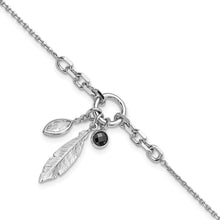 Load image into Gallery viewer, Sterling Silver Rhodium-plated Feather and CZ w/.5 in Ext Bracelet
