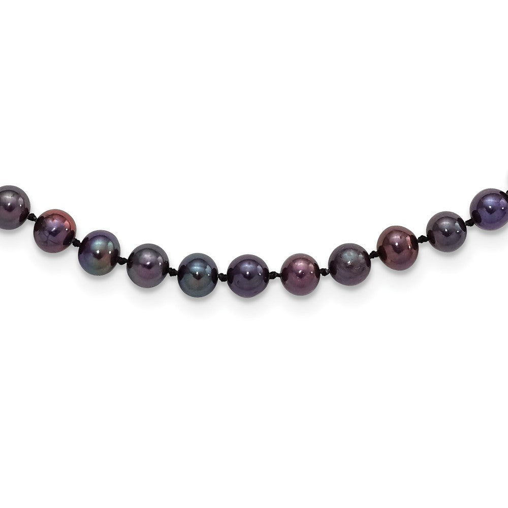 Sterling Silver Rhod-plated 5-6mm Black FWC Pearl Necklace