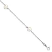 Load image into Gallery viewer, Sterling Silver Rh-plated 3-stat 7-8mm White Semi-round FWC Pearl Bracelet
