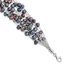Load image into Gallery viewer, Sterling Silver Rh-pl 6-7mm Black Off-round FWC Pearl Multi-strand Bracelet
