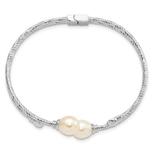 Load image into Gallery viewer, Sterling Silver Rhod-pl 8x10mm White Teardrop FWC Pearl Hinged Bangle
