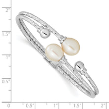 Load image into Gallery viewer, Sterling Silver Rhod-pl 8x10mm White Teardrop FWC Pearl Hinged Bangle
