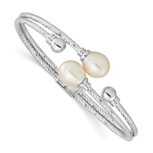 Load image into Gallery viewer, Sterling Silver Rhod-pl 8x10mm White Teardrop FWC Pearl Hinged Bangle
