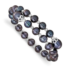 Load image into Gallery viewer, Sterling Silver Rh-pl D/C 7-9mm Black Rice/Off-round FWC Pearl Wrap Bracele
