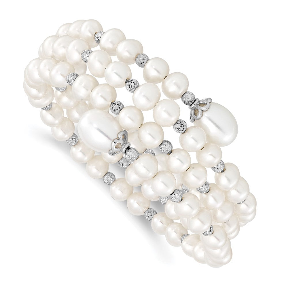 Sterling Silver Rh-pl D/C 6-11mm White Rice/Off-round  FWC Pearl Wrap Brace