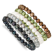 Load image into Gallery viewer, 6-7mm Grn/Gry/Wht/Blck /Brwn FWC Pearl Stretch Bracelet Set
