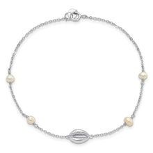 Load image into Gallery viewer, Sterling Silver Rhodium-plated Cowrie Shell &amp; FW Cultured Pearl Bracelet
