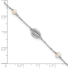 Load image into Gallery viewer, Sterling Silver Rhodium-plated Cowrie Shell &amp; FW Cultured Pearl Bracelet

