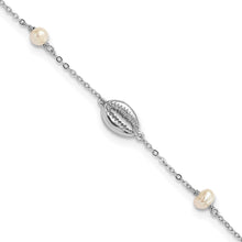 Load image into Gallery viewer, Sterling Silver Rhodium-plated Cowrie Shell &amp; FW Cultured Pearl Bracelet
