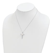 Load image into Gallery viewer, Sterling Silver Rhodium-plated 8-9mm Button FWC Pearl CZ Cross Necklace
