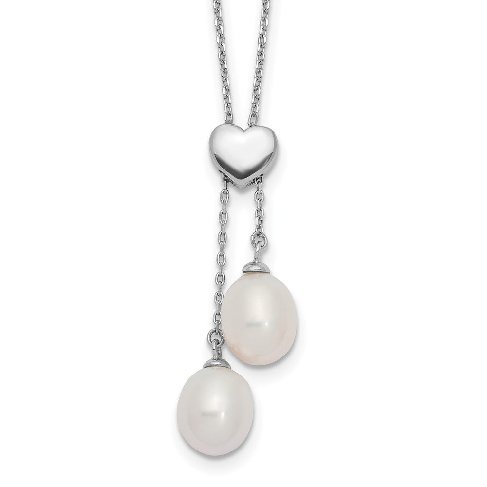 Sterling Silver Rhod-plated Heart 9x7mm Rice FWC Pearl Adj Necklace