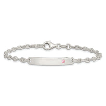 Load image into Gallery viewer, Sterling Silver Polished ID with Pink CZ Bracelet
