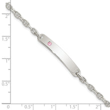 Load image into Gallery viewer, Sterling Silver Polished ID with Pink CZ Bracelet
