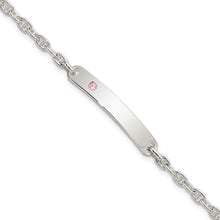Load image into Gallery viewer, Sterling Silver Polished ID with Pink CZ Bracelet
