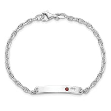 Load image into Gallery viewer, Sterling Silver Polished ID with Red CZ Heart Bracelet

