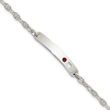 Load image into Gallery viewer, Sterling Silver Polished ID with Red CZ Heart Bracelet
