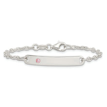 Load image into Gallery viewer, Sterling Silver Polished Childrens ID with Pink CZ Bracelet
