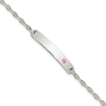 Load image into Gallery viewer, Sterling Silver Polished Childrens ID with Pink CZ Bracelet
