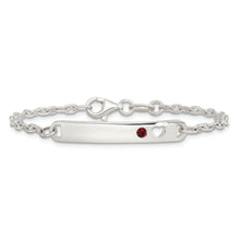 Load image into Gallery viewer, Sterling Silver Polished Childrens ID with Red CZ Heart Bracelet
