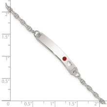 Load image into Gallery viewer, Sterling Silver Polished Childrens ID with Red CZ Heart Bracelet
