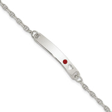 Load image into Gallery viewer, Sterling Silver Polished Childrens ID with Red CZ Heart Bracelet
