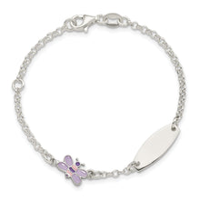 Load image into Gallery viewer, Sterling Silver Childrens Enameled Butterfly 5in Plus 1IN EXT ID Bracelet
