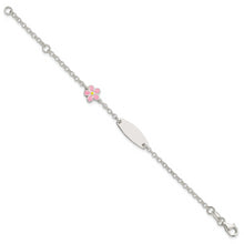 Load image into Gallery viewer, Sterling Silver Childrens Enameled Flower 5in Plus 1IN EXT ID Bracelet
