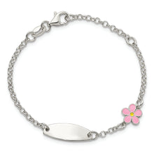 Load image into Gallery viewer, Sterling Silver Childrens Enameled Flower 5in Plus 1IN EXT ID Bracelet
