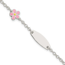 Load image into Gallery viewer, Sterling Silver Childrens Enameled Flower 5in Plus 1IN EXT ID Bracelet
